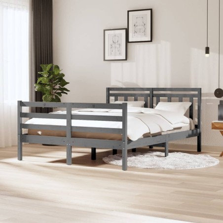 vidaXL Estructura de cama de madera maciza gris 140x200 cm
