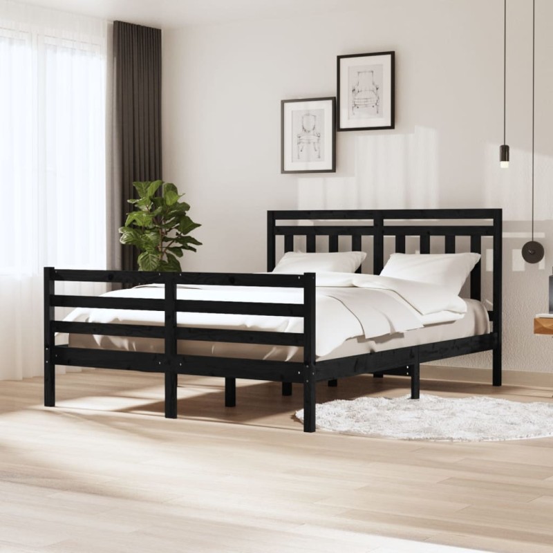 vidaXL Estructura de cama de madera maciza negra 160x200 cm vidaXL Estructura de cama de madera maciza negra 160x200 cm
