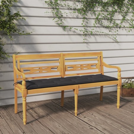 vidaXL Banco Batavia con cojín antracita madera maciza de teca 150 cm