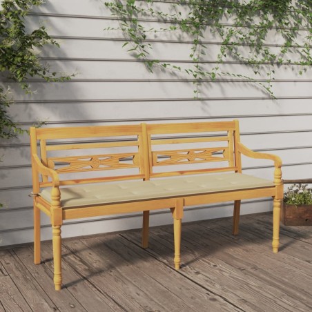 vidaXL Banco Batavia con cojín beige madera maciza de teca 150 cm