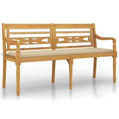 vidaXL Banco Batavia con cojín beige madera maciza de teca 150 cm