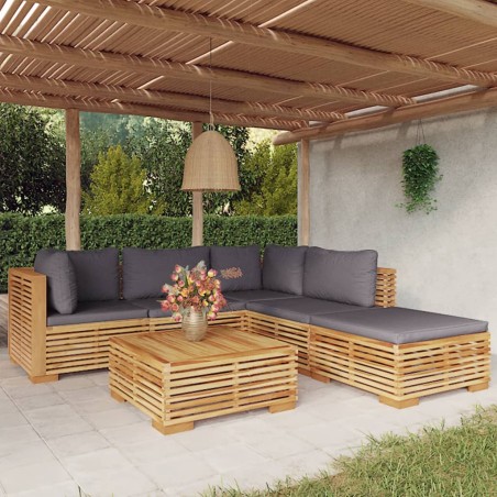 vidaXL Juego muebles de jardín 6 piezas y cojines madera maciza teca