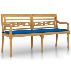 vidaXL Banco Batavia con cojín azul real madera maciza de teca 150 cm