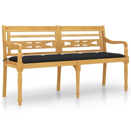 vidaXL Banco Batavia con cojín negro madera maciza de teca 150 cm