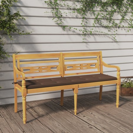 vidaXL Banco Batavia con cojín gris taupe madera maciza de teca 150 cm