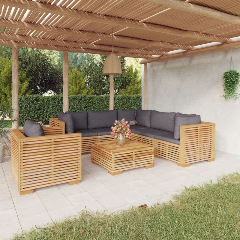vidaXL Juego muebles de jardín 7 piezas y cojines madera maciza teca vidaXL Juego muebles de jardín 7 piezas y cojines madera maciza teca