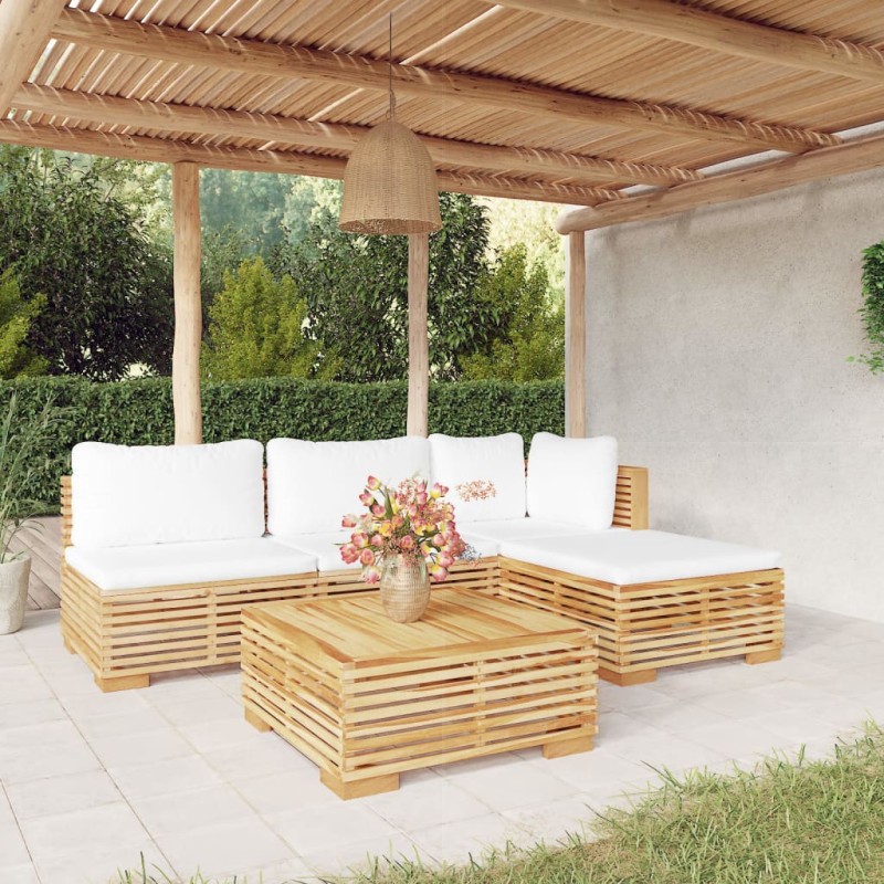 vidaXL Juego muebles de jardín 5 piezas y cojines madera maciza teca vidaXL Juego muebles de jardín 5 piezas y cojines madera maciza teca