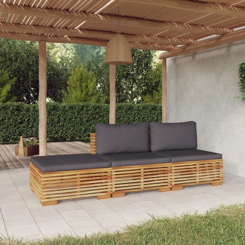 vidaXL Juego muebles de jardín 3 piezas y cojines madera maciza teca vidaXL Juego muebles de jardín 3 piezas y cojines madera maciza teca