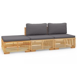 vidaXL Juego muebles de jardín 3 piezas y cojines madera maciza teca