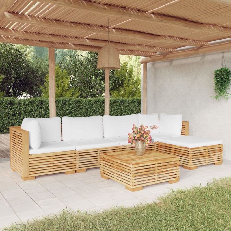 vidaXL Juego muebles de jardín 6 piezas y cojines madera maciza teca vidaXL Juego muebles de jardín 6 piezas y cojines madera maciza teca