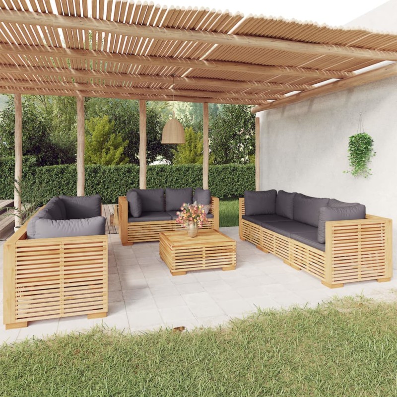 vidaXL Juego muebles de jardín 9 piezas y cojines madera maciza teca vidaXL Juego muebles de jardín 9 piezas y cojines madera maciza teca