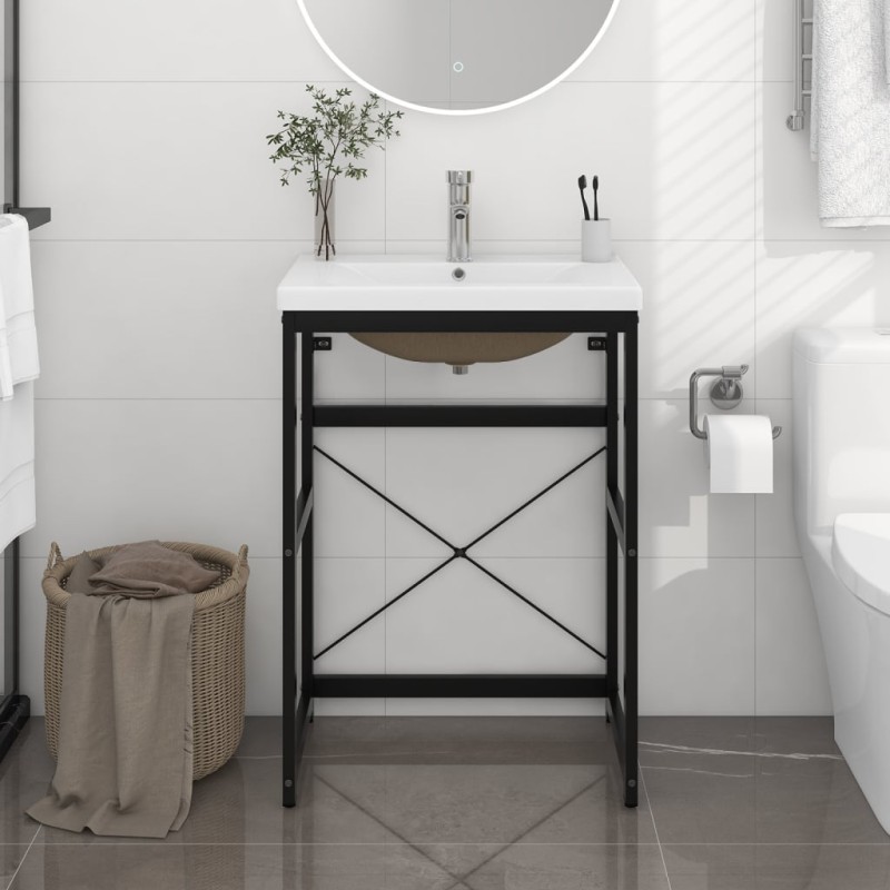 vidaXL Estructura de baño con lavabo incorporado hierro negro vidaXL Estructura de baño con lavabo incorporado hierro negro