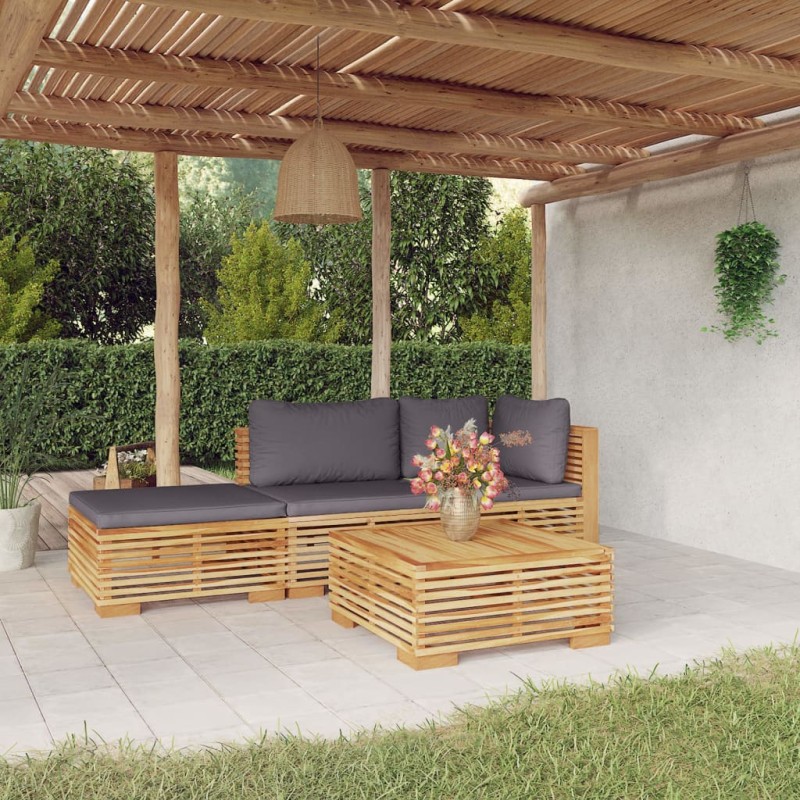 vidaXL Juego muebles de jardín 4 piezas y cojines madera maciza teca vidaXL Juego muebles de jardín 4 piezas y cojines madera maciza teca