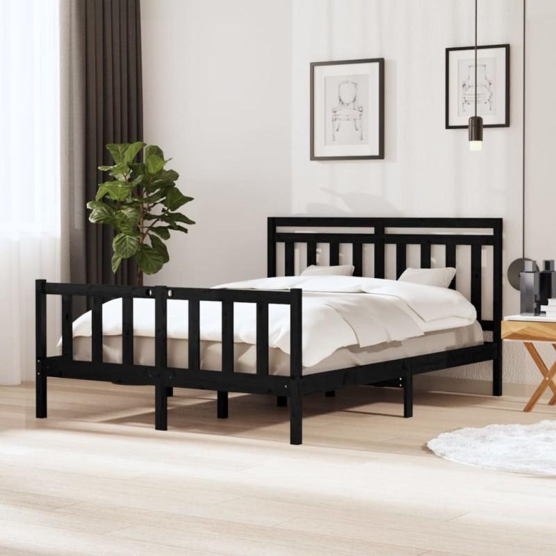 vidaXL Estructura de cama de madera maciza negra 150x200 cm vidaXL Estructura de cama de madera maciza negra 150x200 cm