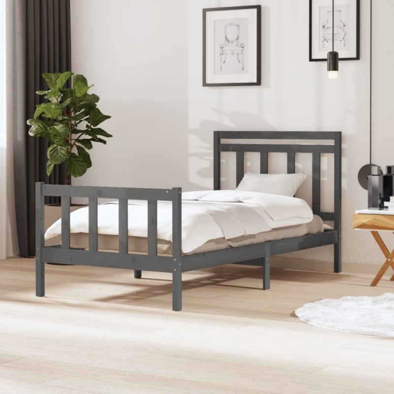 vidaXL Estructura de cama de madera maciza gris 100x200 cm vidaXL Estructura de cama de madera maciza gris 100x200 cm