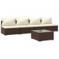 vidaXL Set sofás de jardín 5 piezas y cojines ratán sintético marrón vidaXL Set sofás de jardín 5 piezas y cojines ratán sintético marrón