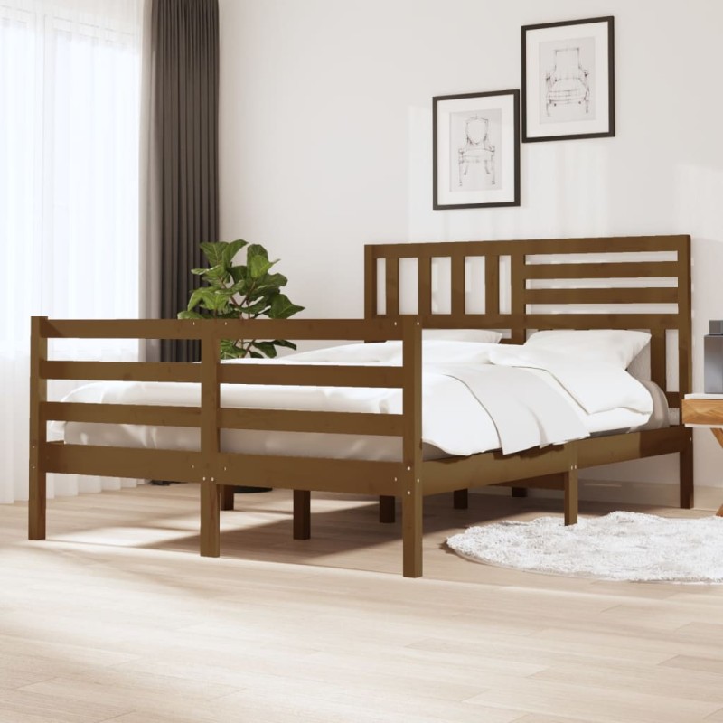 vidaXL Estructura de cama madera maciza marrón miel 140x200 cm vidaXL Estructura de cama madera maciza marrón miel 140x200 cm