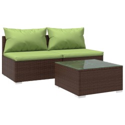 vidaXL Set muebles de jardín 3 piezas y cojines ratán sintético marrón