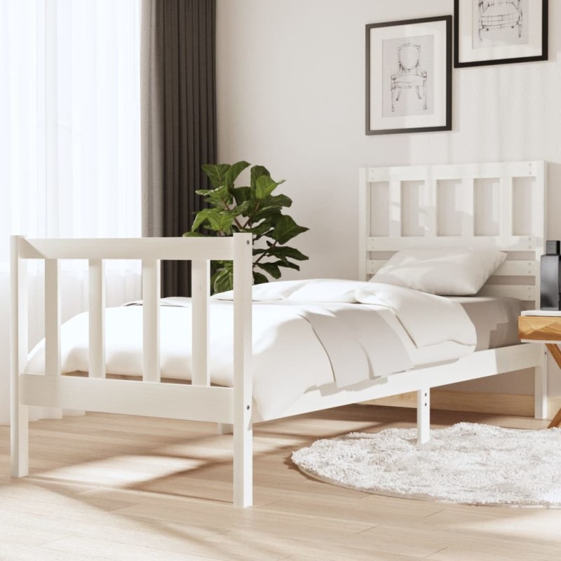 vidaXL Estructura de cama madera maciza blanco 75x190 cm vidaXL Estructura de cama madera maciza blanco 75x190 cm