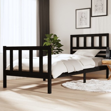 vidaXL Estructura de cama madera maciza negro 90x200 cm