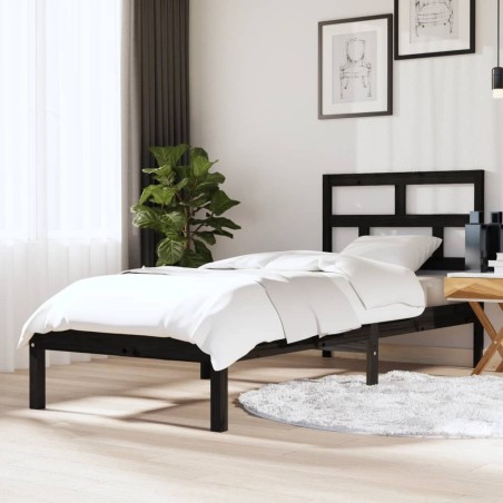vidaXL Estructura de cama madera maciza negro 75x190 cm