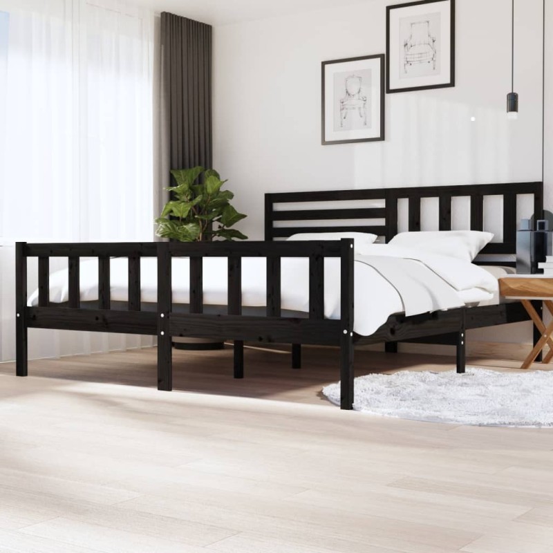 vidaXL Estructura de cama de madera maciza negra 200x200 cm vidaXL Estructura de cama de madera maciza negra 200x200 cm