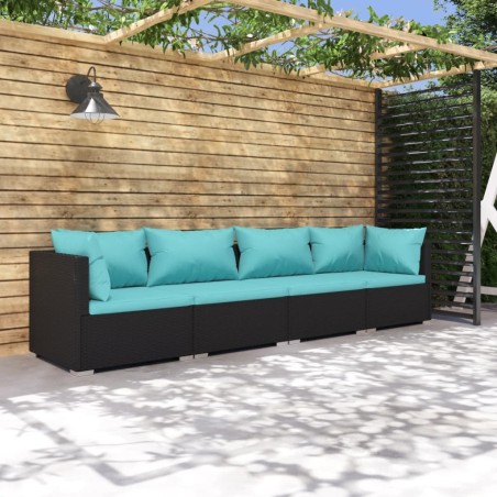 vidaXL Set de muebles de jardín 4 pzas y cojines ratán sintético negro