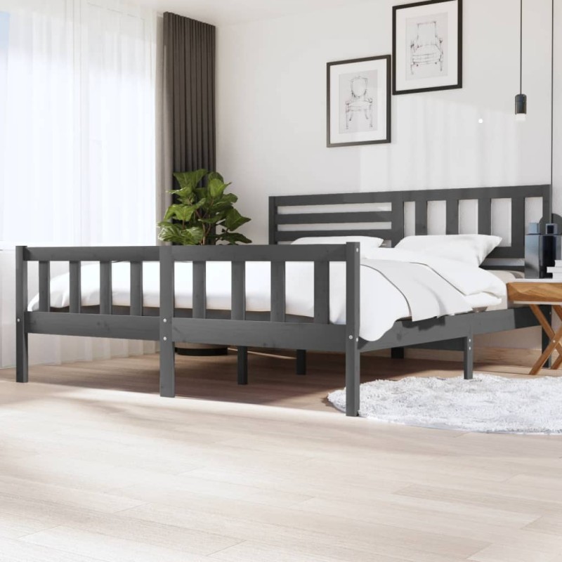 vidaXL Estructura de cama de madera maciza gris 200x200 cm vidaXL Estructura de cama de madera maciza gris 200x200 cm