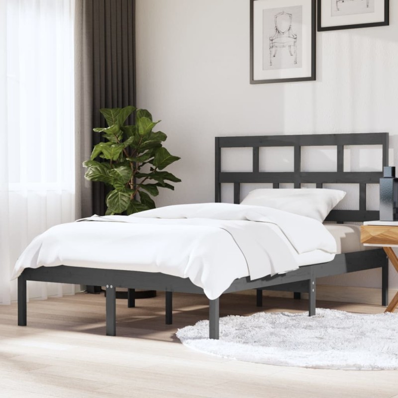 vidaXL Estructura de cama madera maciza gris king size 150x200cm vidaXL Estructura de cama madera maciza gris king size 150x200cm
