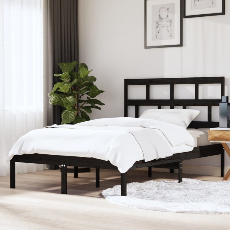 vidaXL Estructura de cama madera maciza negro king size 150x200 cm vidaXL Estructura de cama madera maciza negro king size 150x200 cm