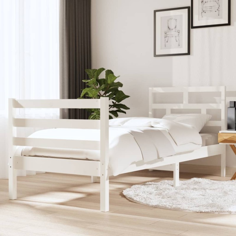 vidaXL Estructura de cama individual madera maciza blanco 75x190 cm vidaXL Estructura de cama individual madera maciza blanco 75x190 cm