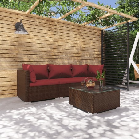 vidaXL Set muebles de jardín 4 piezas y cojines ratán sintético marrón