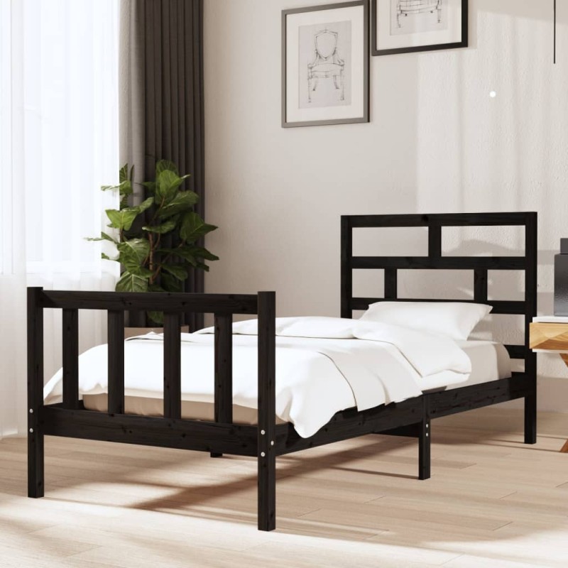 vidaXL Estructura de cama madera maciza de pino negro 90x190 cm vidaXL Estructura de cama madera maciza de pino negro 90x190 cm