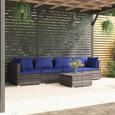 vidaXL Set de sofás de jardín 5 piezas y cojines ratán sintético gris