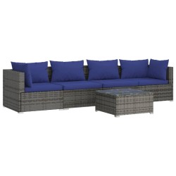vidaXL Set de sofás de jardín 5 piezas y cojines ratán sintético gris