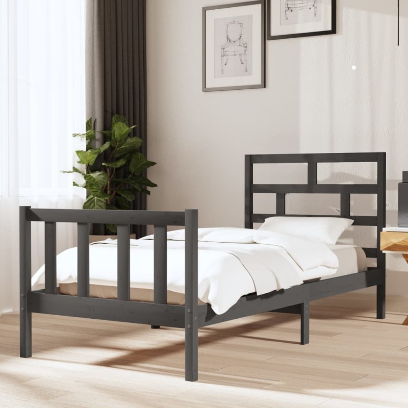 vidaXL Estructura de cama madera maciza de pino gris 90x190 cm vidaXL Estructura de cama madera maciza de pino gris 90x190 cm