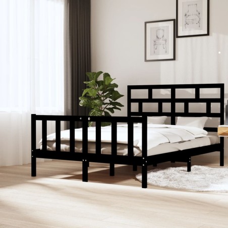 vidaXL Estructura de cama de madera maciza de pino negro 160x200 cm