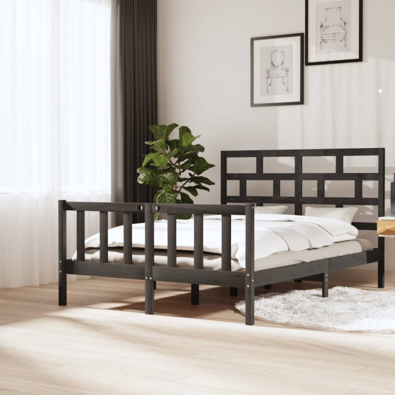 vidaXL Estructura de cama madera maciza de pino gris 150x200 cm vidaXL Estructura de cama madera maciza de pino gris 150x200 cm