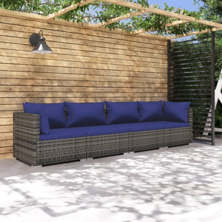 vidaXL Set de sofás de jardín 4 piezas y cojines ratán sintético gris
