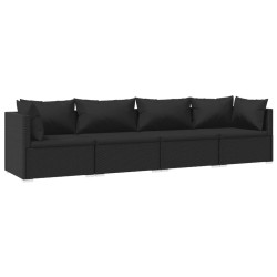 vidaXL Set de muebles de jardín 4 pzas y cojines ratán sintético negro