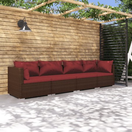vidaXL Set muebles de jardín 4 piezas y cojines ratán sintético marrón