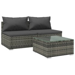 vidaXL Set de muebles de jardín 3 pzas y cojines ratán sintético gris