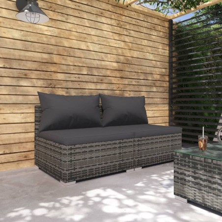 vidaXL Set de muebles de jardín 2 pzas y cojines ratán sintético gris