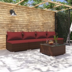 vidaXL Set sofás de jardín 5 piezas y cojines ratán sintético marrón