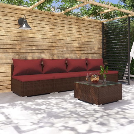 vidaXL Set sofás de jardín 5 piezas y cojines ratán sintético marrón