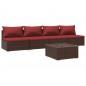 vidaXL Set sofás de jardín 5 piezas y cojines ratán sintético marrón vidaXL Set sofás de jardín 5 piezas y cojines ratán sintético marrón