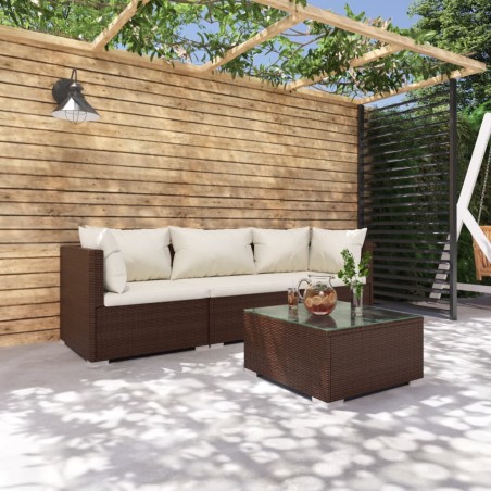 vidaXL Set muebles de jardín 4 piezas y cojines ratán sintético marrón