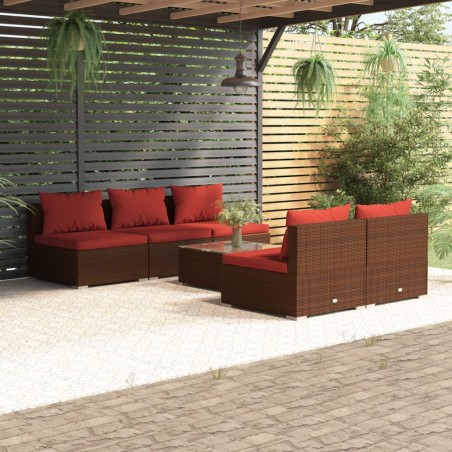 vidaXL Set muebles de jardín 6 piezas y cojines ratán sintético marrón