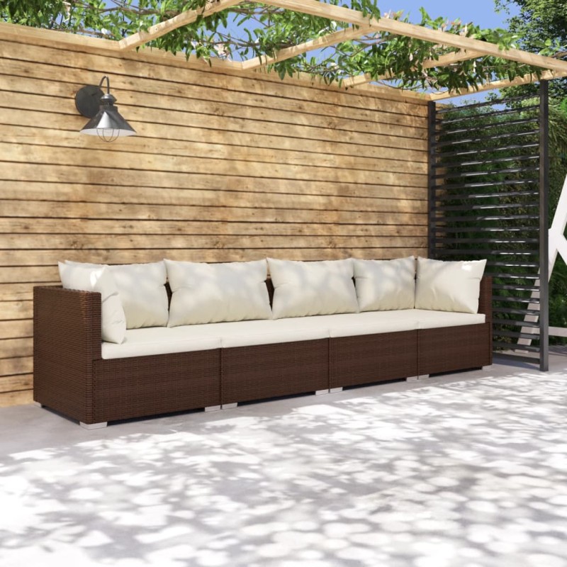 vidaXL Set muebles de jardín 4 piezas y cojines ratán sintético marrón vidaXL Set muebles de jardín 4 piezas y cojines ratán sintético marrón