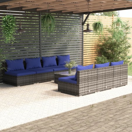 vidaXL Set de sofás de jardín 8 piezas y cojines ratán sintético gris